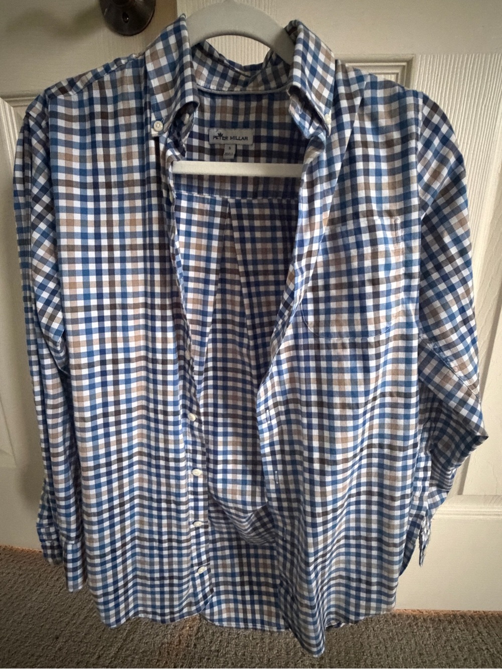 Peter Millar Blue and Brown Checked Button-Down Shirt